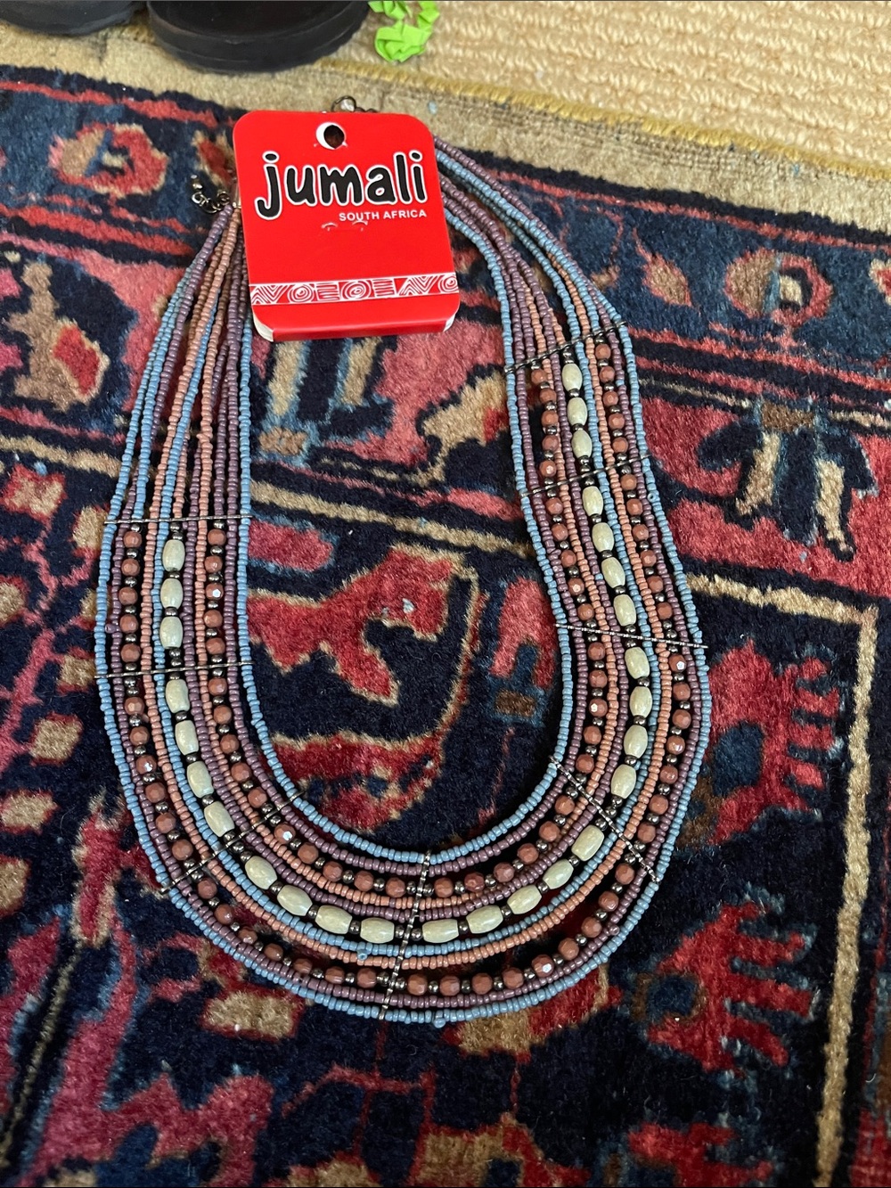 Multi-Strand Beaded Necklace - Blue & Brown